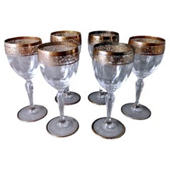 Louis XVI Style Six Blown Italian Water Goblets with Gold Rim