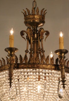 Louis XVI Style Chandelier, Bronze & Cut Glass, France, Antique, 1890