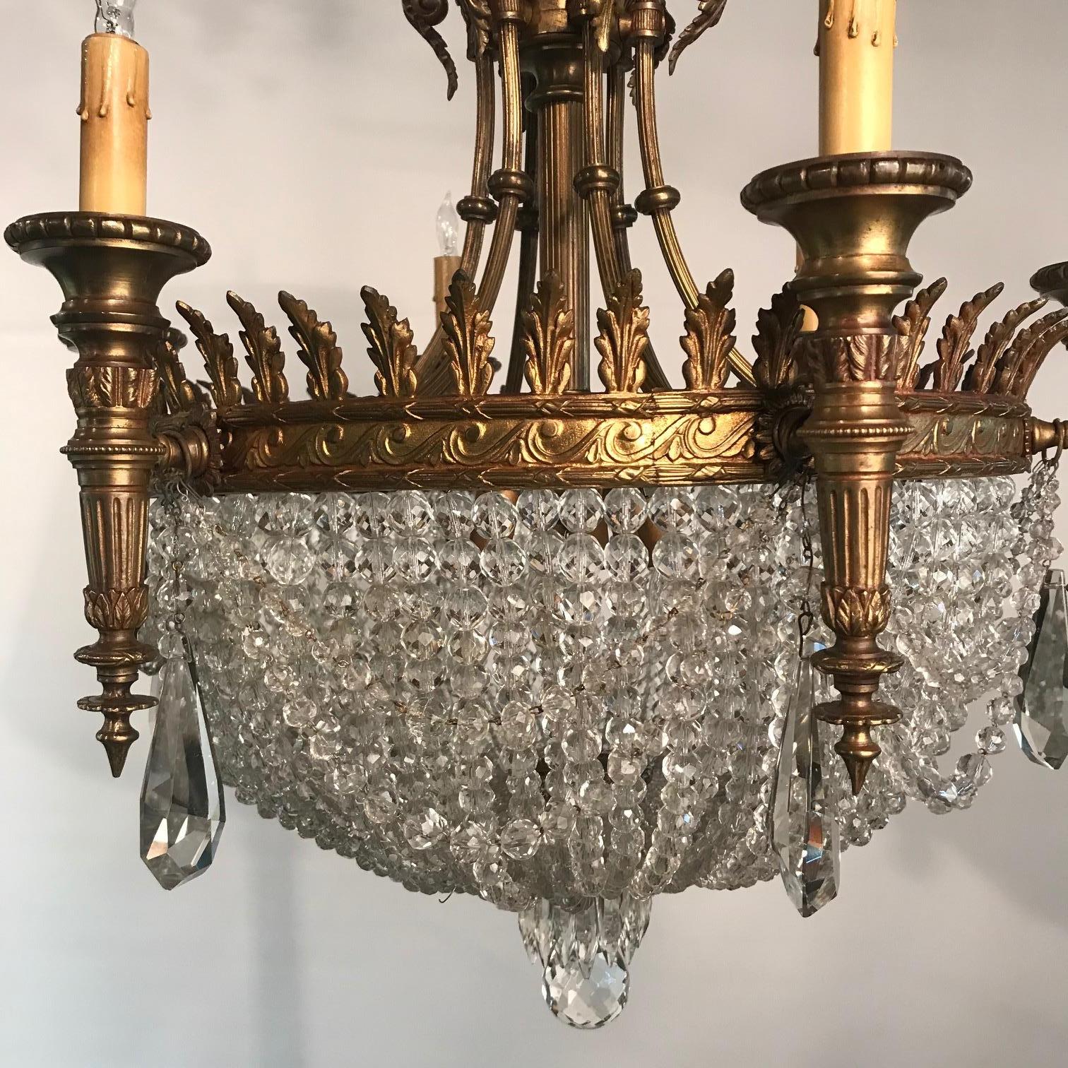 Bronze Louis XVI Style Six-Light Basket Chandelier For Sale