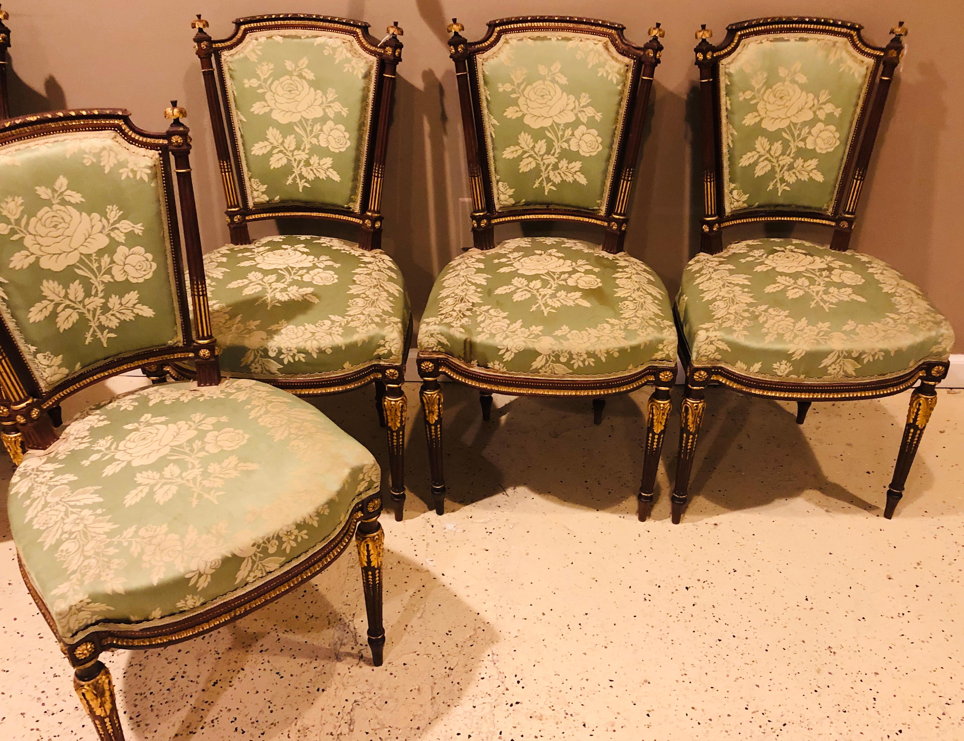 French Louis XVI Style Six-Piece Parlor Suite Pair of Arm and Four Side Chairs