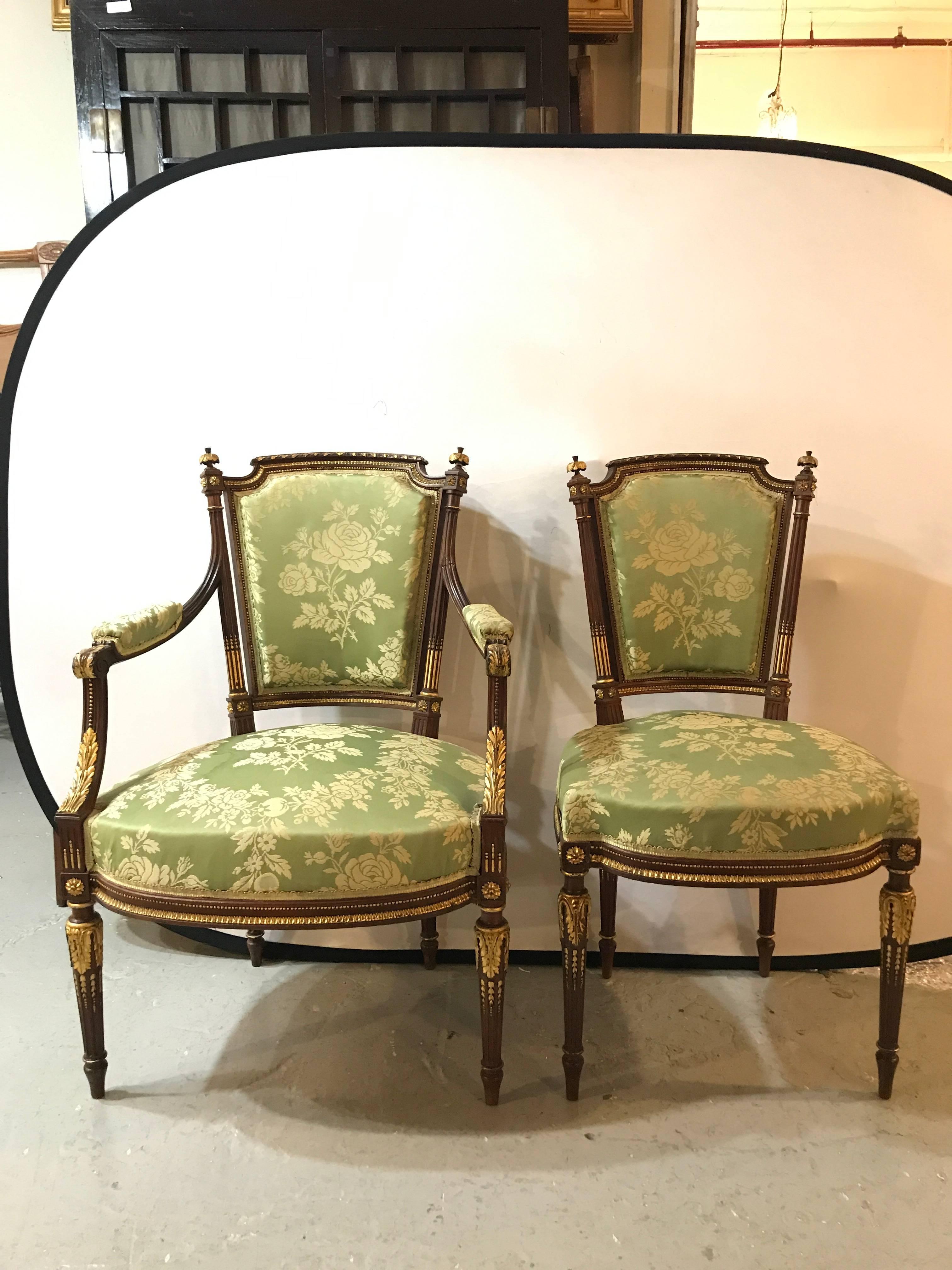 Louis XVI Style Six-Piece Parlor Suite Pair of Arm and Four Side Chairs In Good Condition In Manhasset, NY
