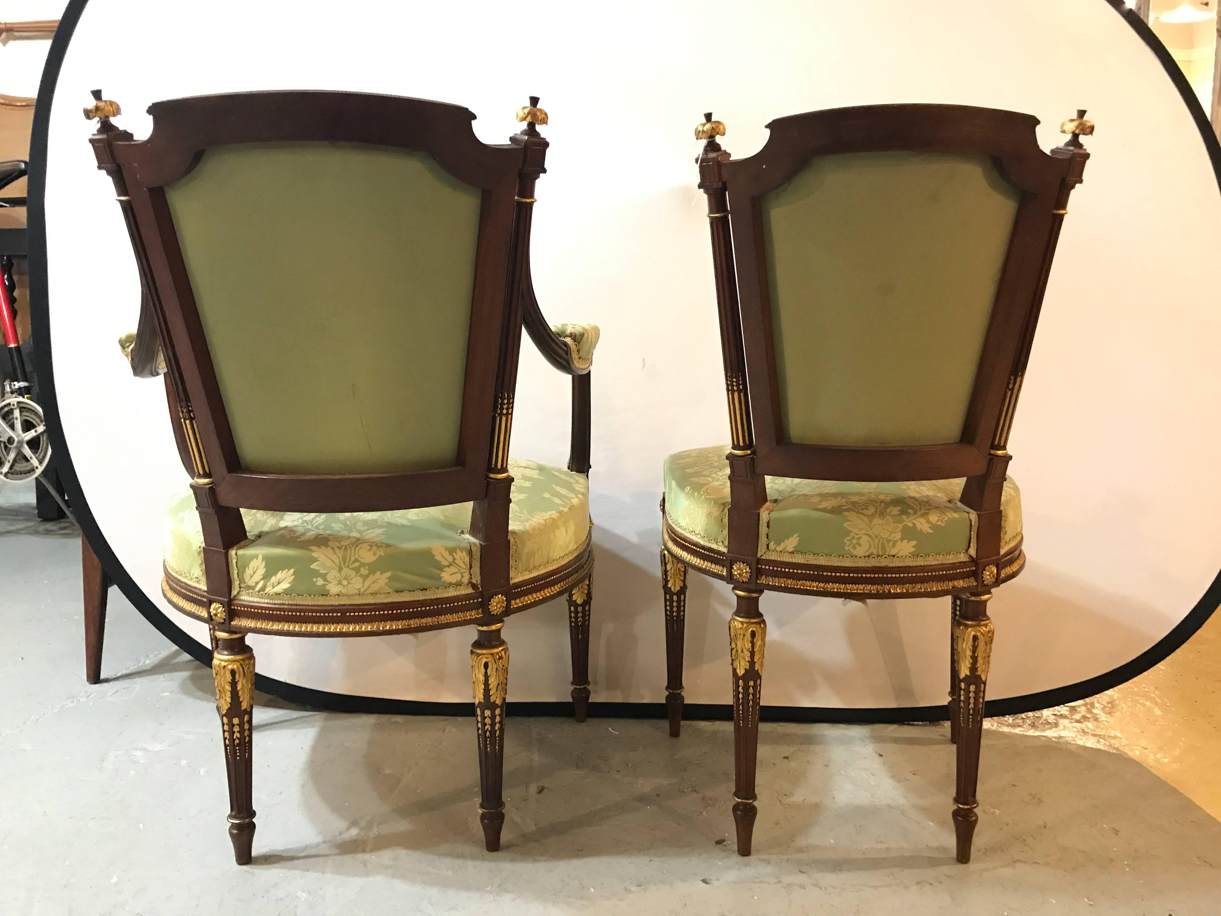 Louis XVI Style Six-Piece Parlor Suite Pair of Arm and Four Side Chairs 1