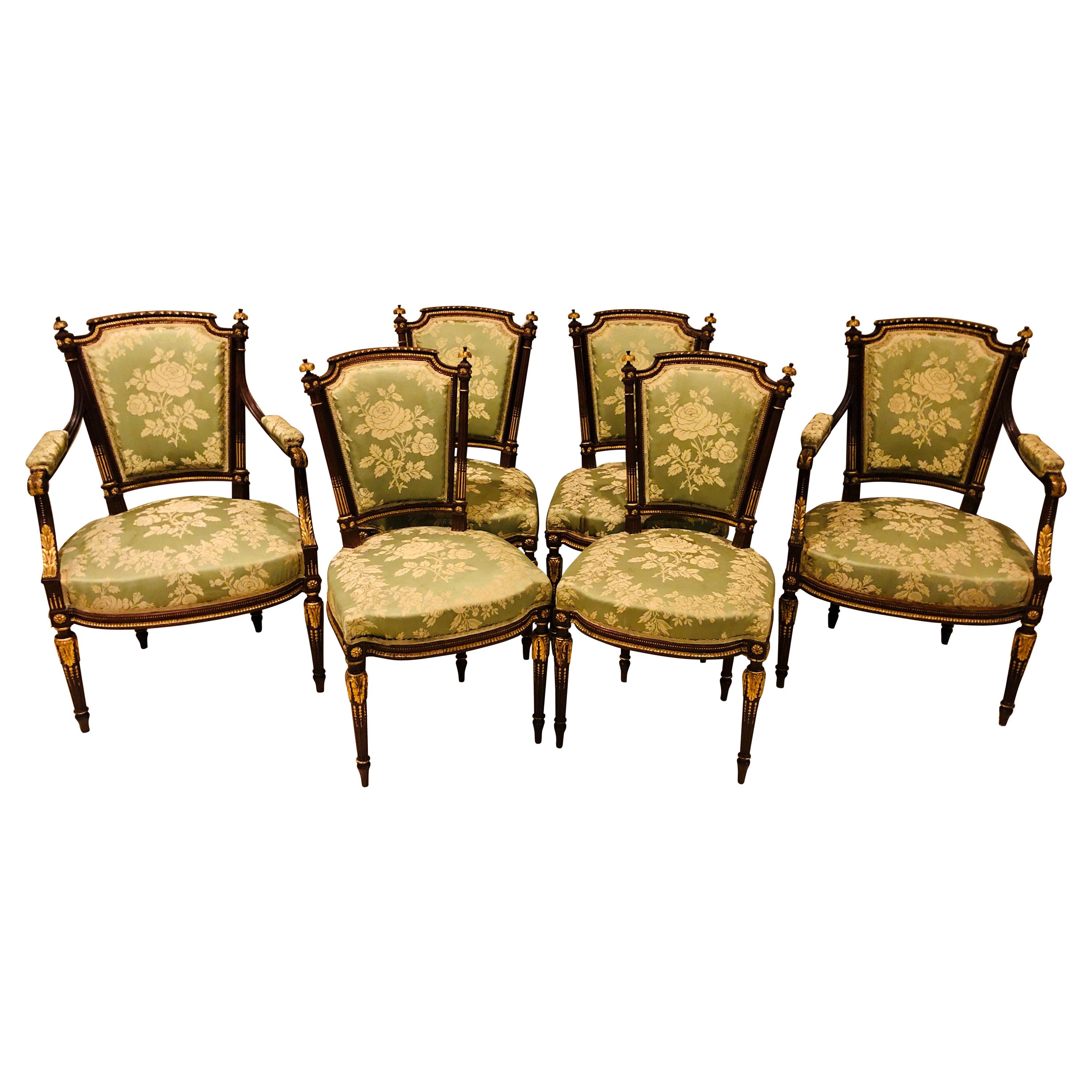 Louis XVI Style Six-Piece Parlor Suite Pair of Arm and Four Side Chairs