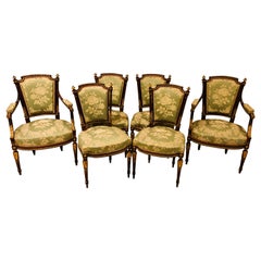 Retro Louis XVI Style Six-Piece Parlor Suite Pair of Arm and Four Side Chairs