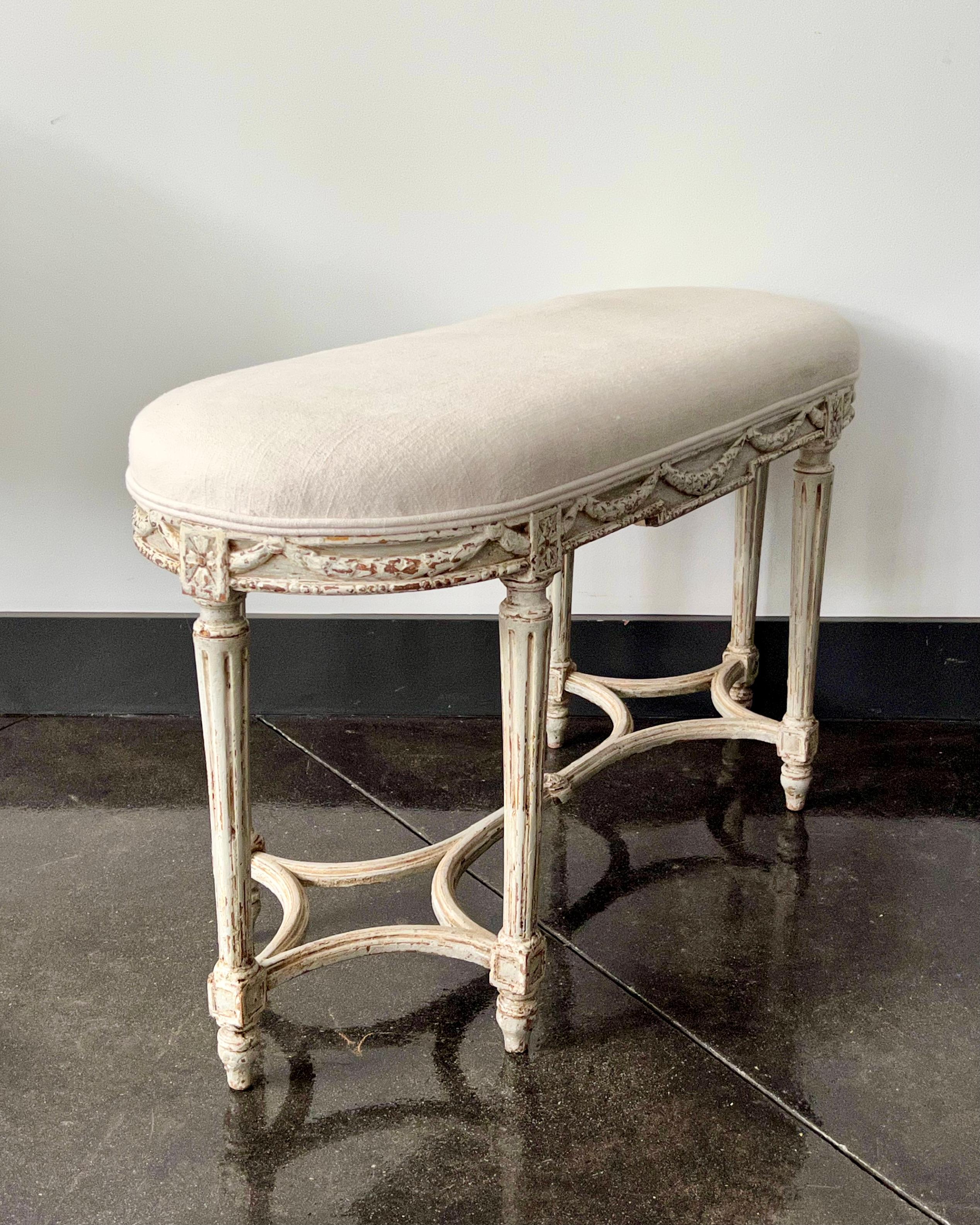 Hand-Carved Louis XVI Style Small Bench