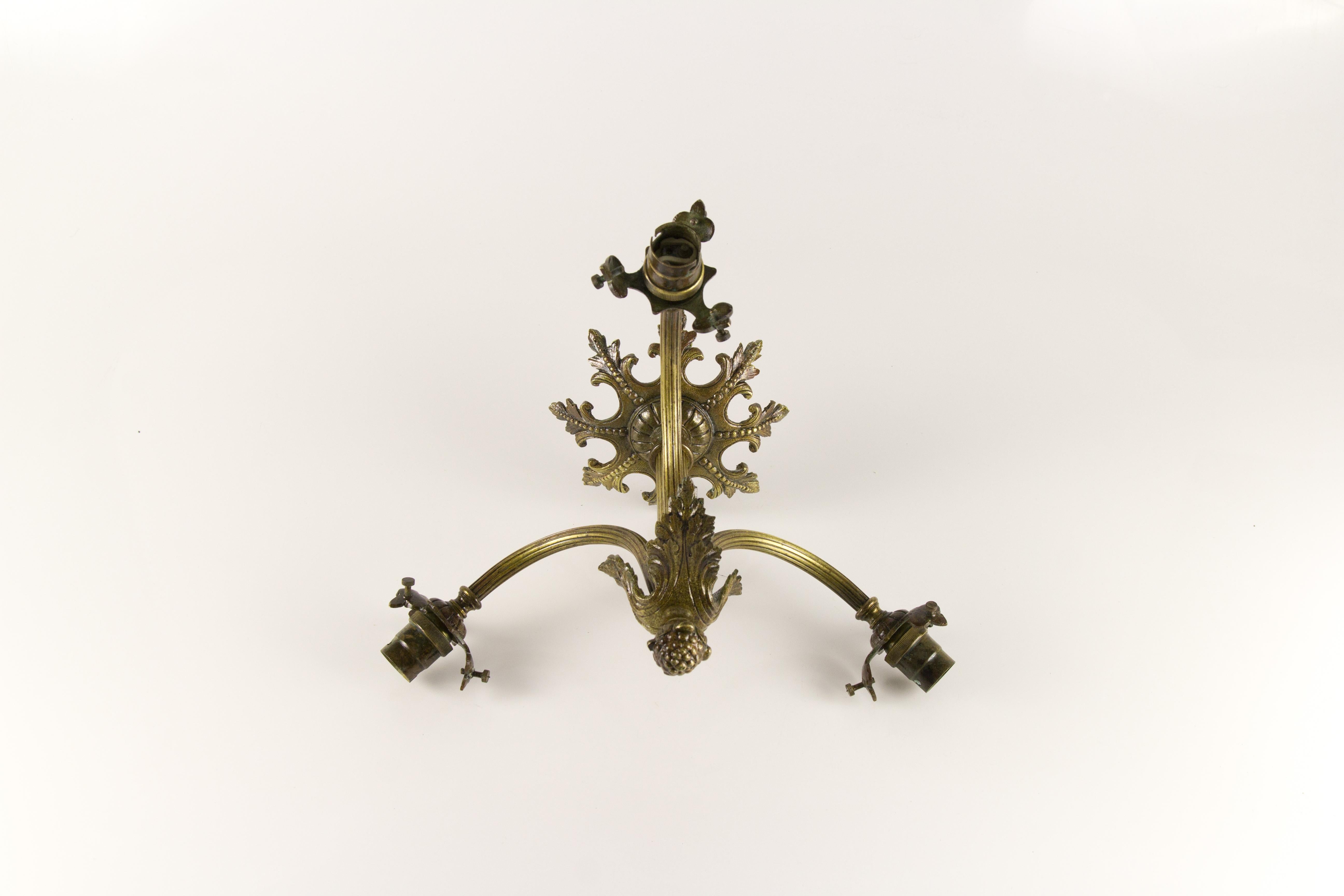 Louis XVI Style Bronze and Red Pâte de Verre Glass Three-Light Chandelier 7