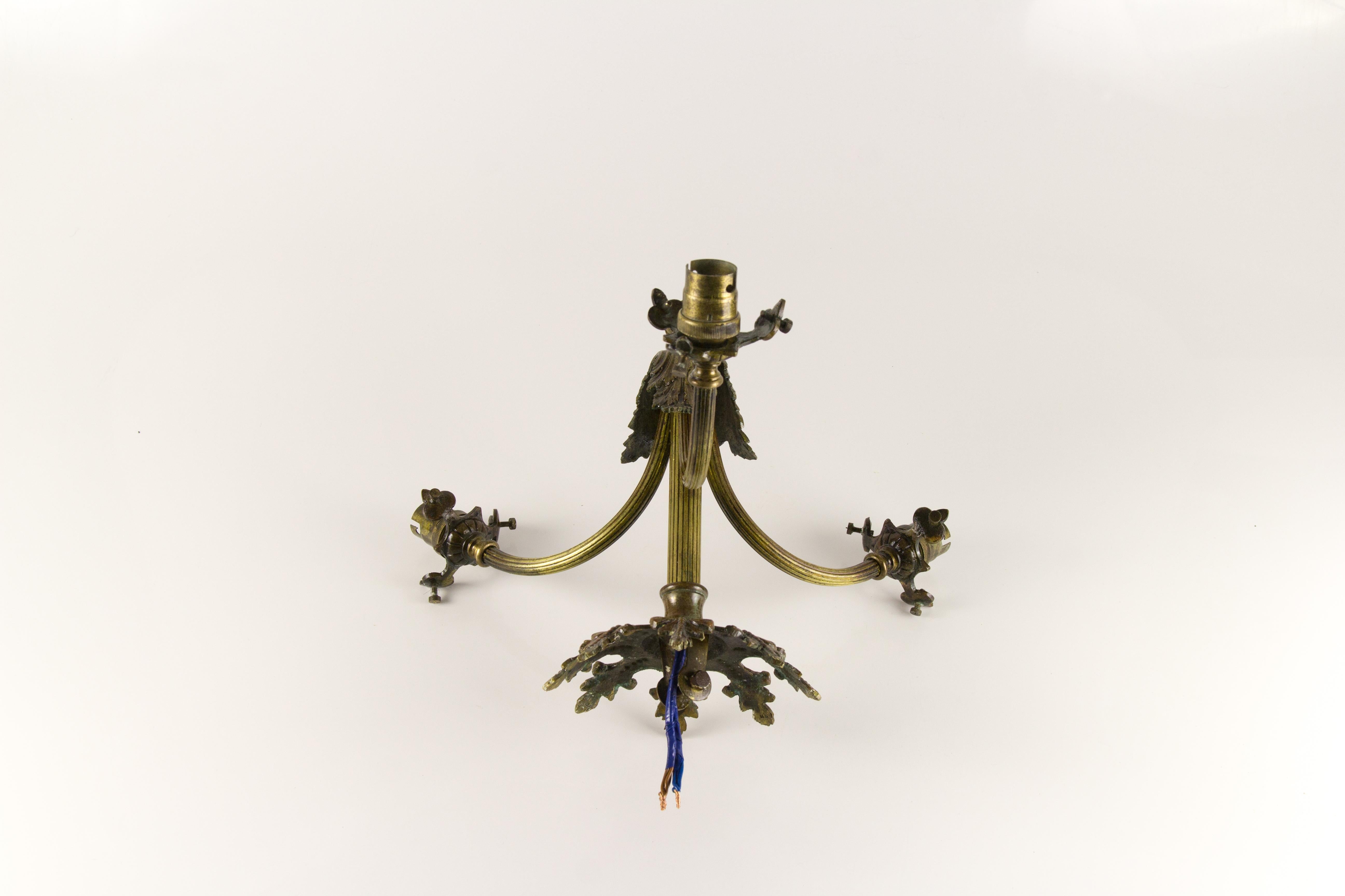 Louis XVI Style Bronze and Red Pâte de Verre Glass Three-Light Chandelier 8