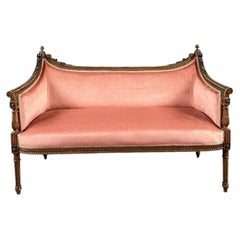 Louis XVI Style Sofa In Carved Wood And Velvet, 20th Century
