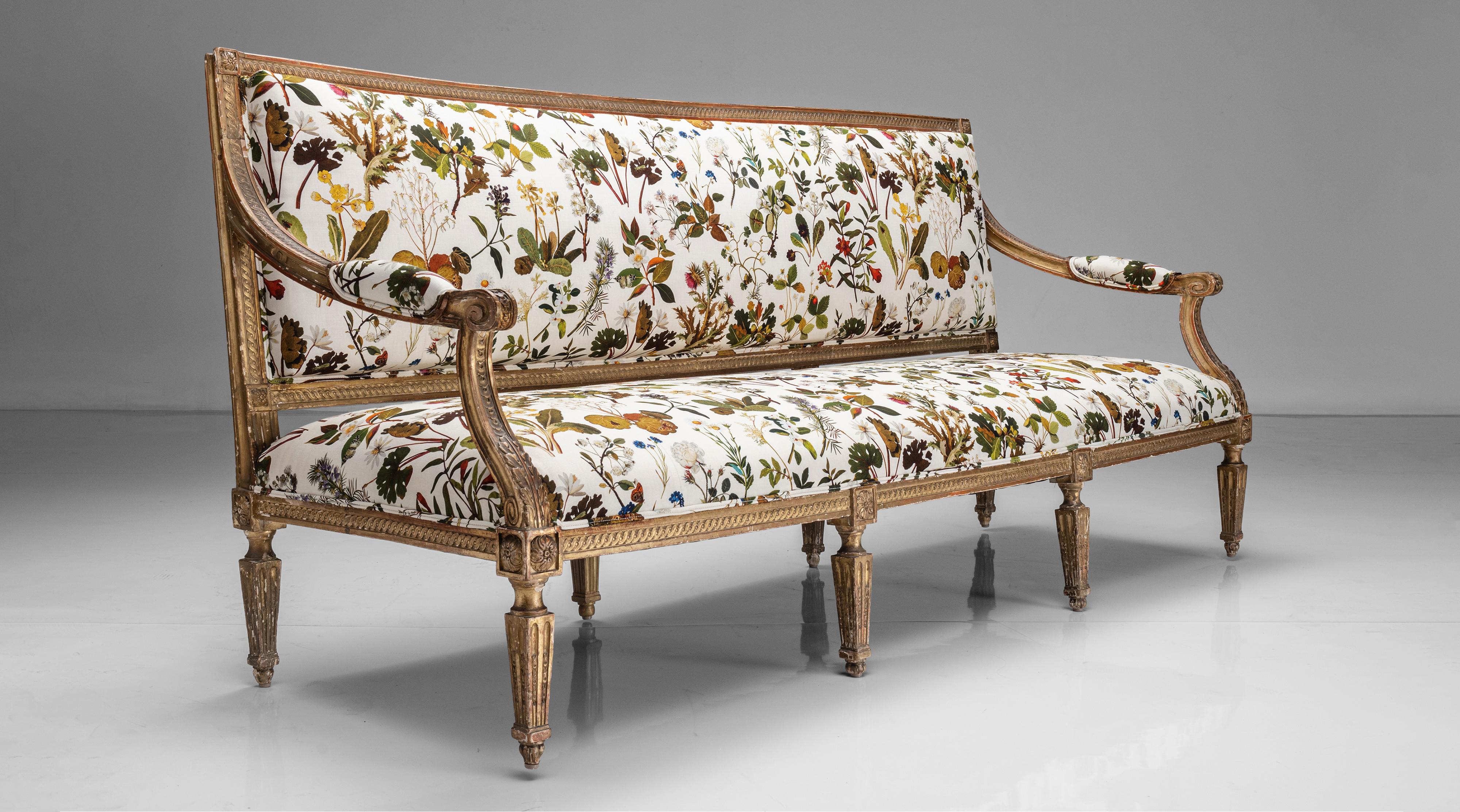 Hand-Carved Louis XVI Style Sofa in Cotton Linen from House of Hackney, France circa 1880