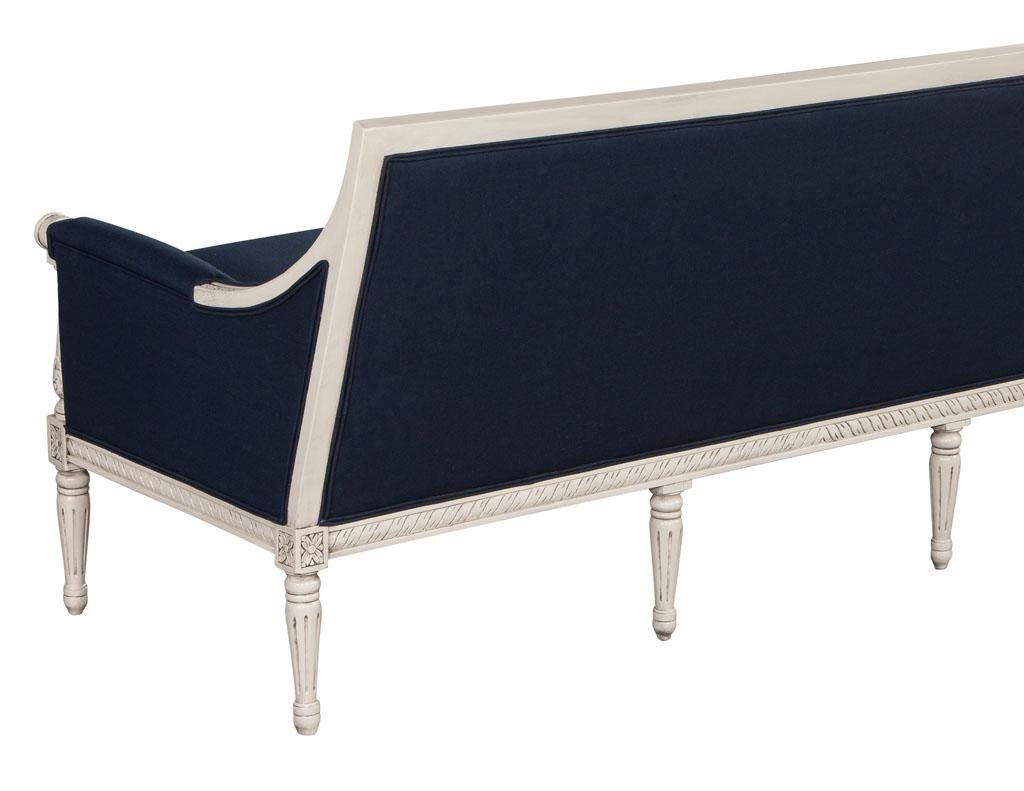 Louis XVI Style Sofa in Indigo Navy Blue Fabric For Sale 5