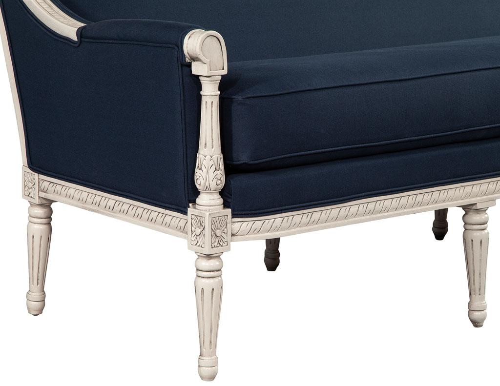 Louis XVI Style Sofa in Indigo Navy Blue Fabric For Sale 3
