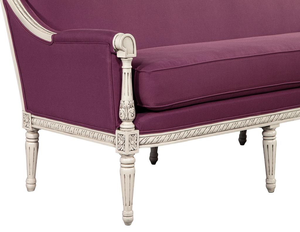 Louis XVI Style Sofa in Plum Burgundy Fabric For Sale 3