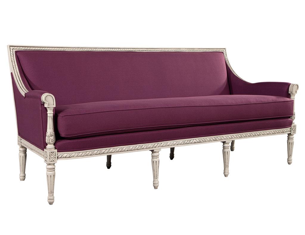 Louis XVI Style Sofa in Plum Burgundy Fabric For Sale 6