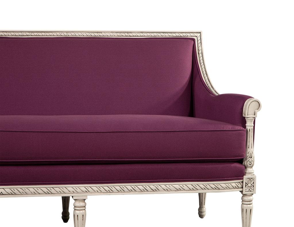 Louis XVI Style Sofa in Plum Burgundy Fabric For Sale 8