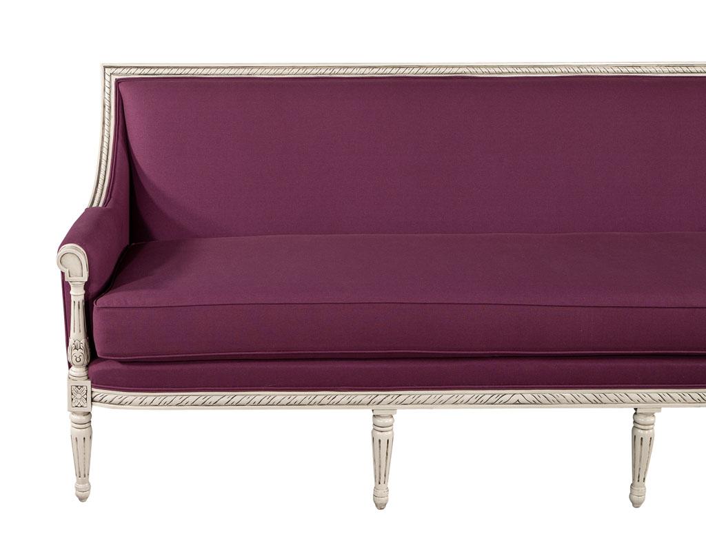 American Louis XVI Style Sofa in Plum Burgundy Fabric For Sale