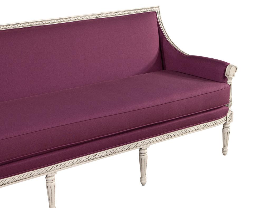 Louis XVI Style Sofa in Plum Burgundy Fabric In New Condition For Sale In North York, ON
