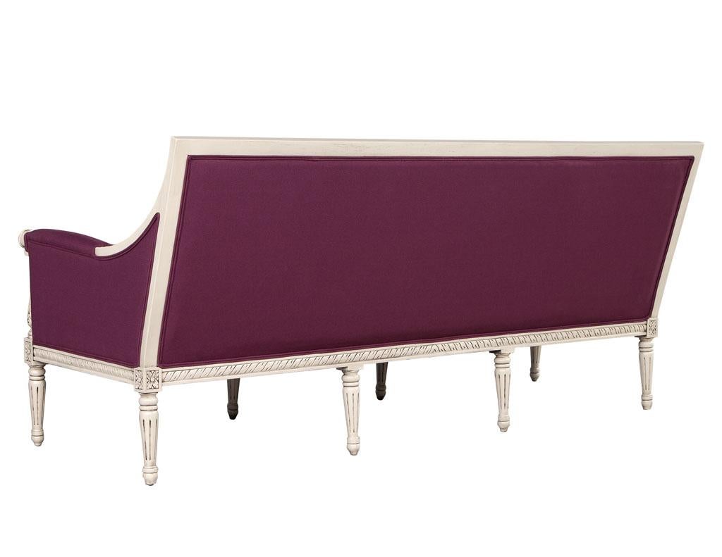 Contemporary Louis XVI Style Sofa in Plum Burgundy Fabric For Sale