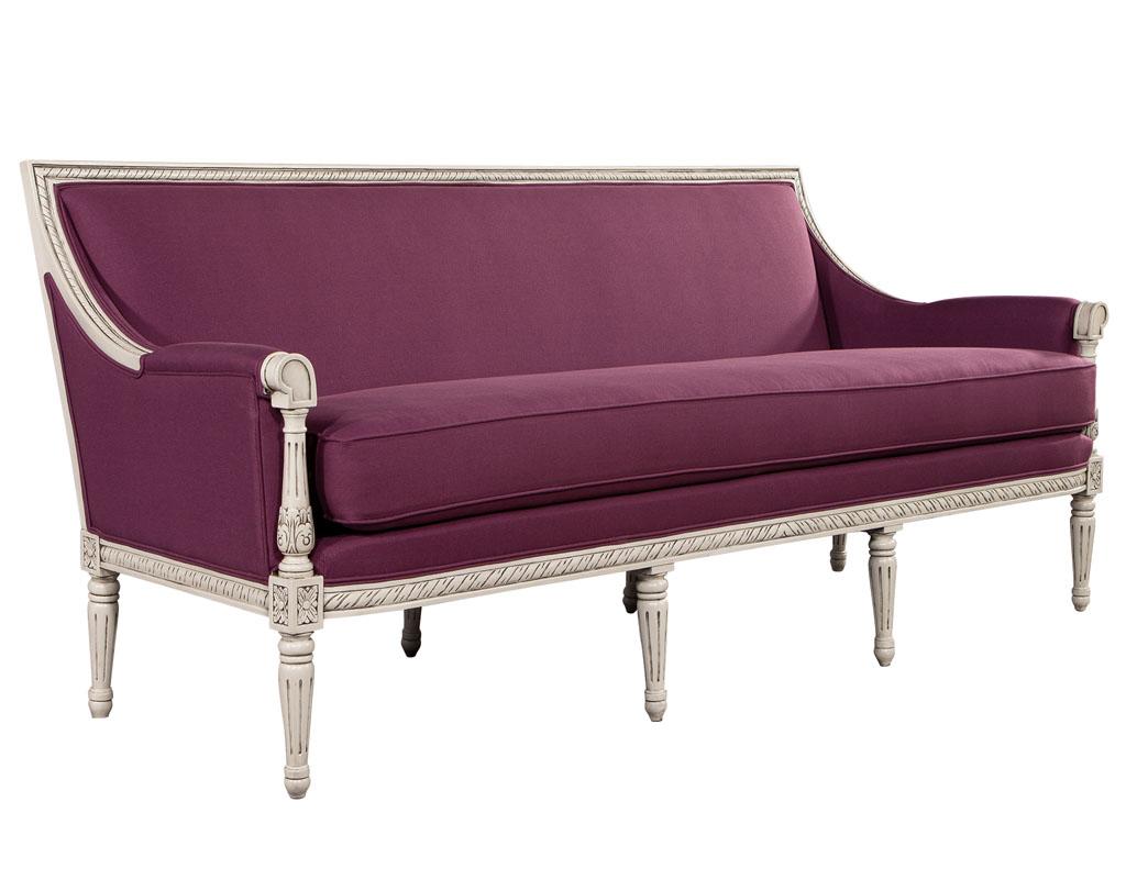Louis XVI Style Sofa in Plum Burgundy Fabric For Sale 4