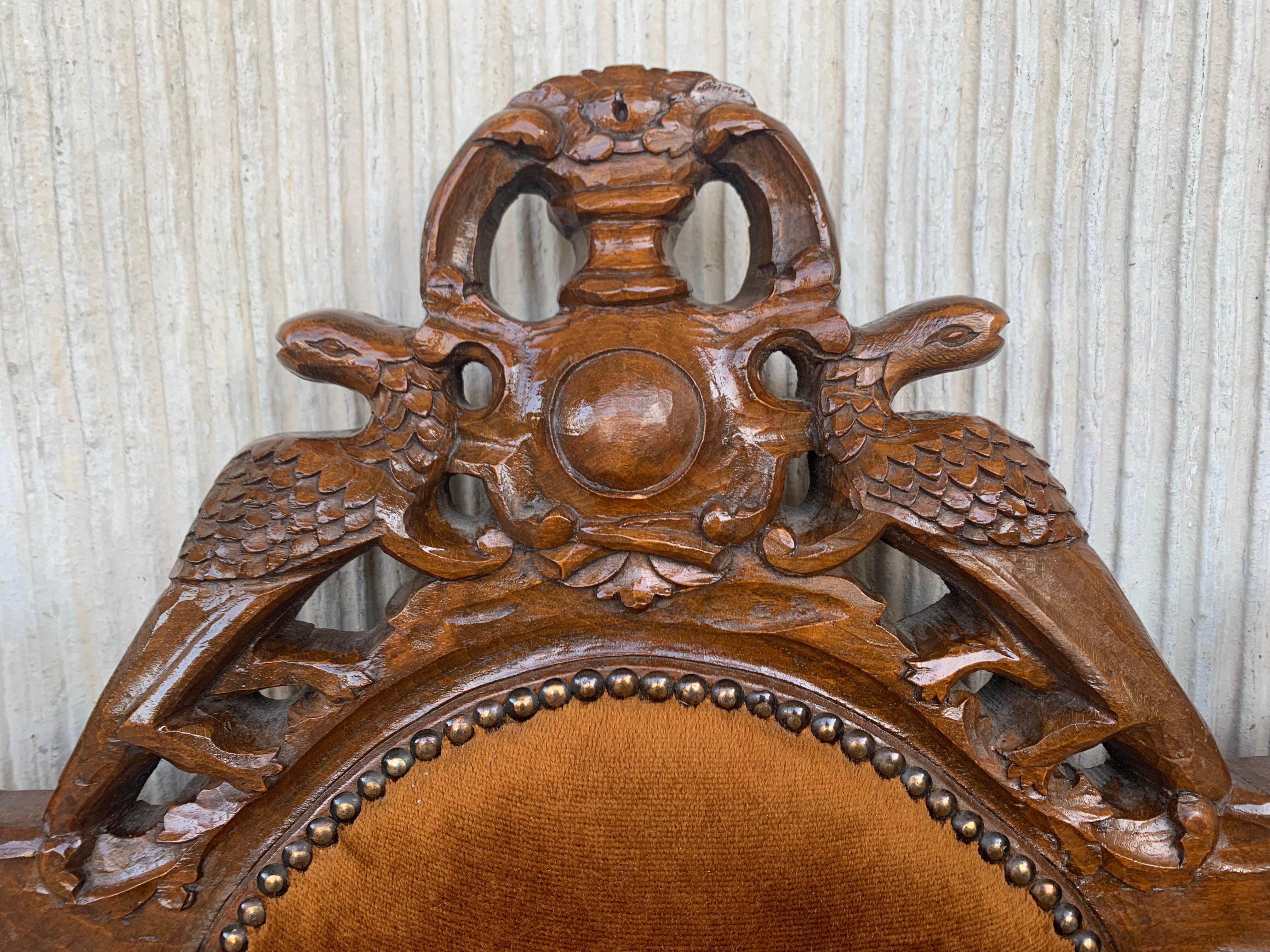 Louis XVI Style Spanish Pair of Carved Walnut Armchairs, 1900s For Sale 6