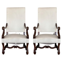 Louis XVI Style Spanish Pair of Carved Walnut Armchairs, 1900s