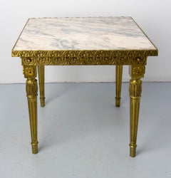 1960s Louis XVI Style Brass and Marble Square Side Low Table