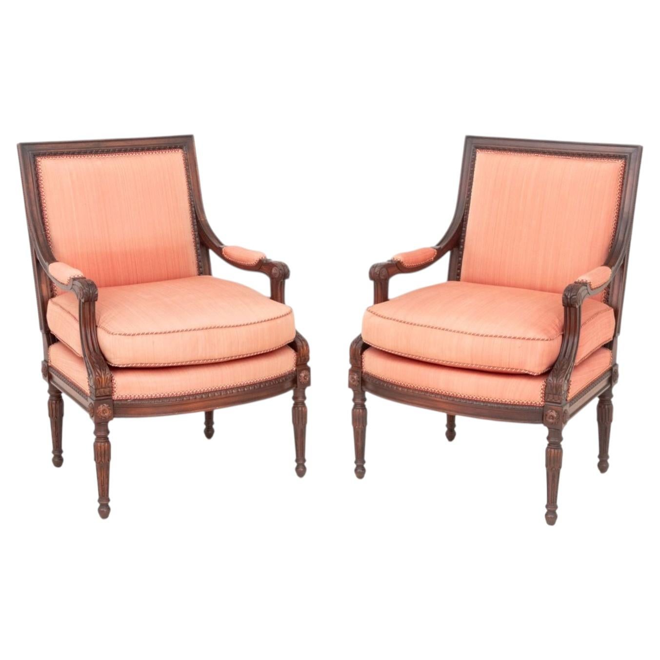 Louis XVI Style Mahogany Armchairs with Red Upholstery