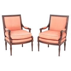 Louis XVI Style Stained Mahogany Armchairs, Pair