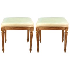 Louis XVI Style Stools with Faux Leather Seats