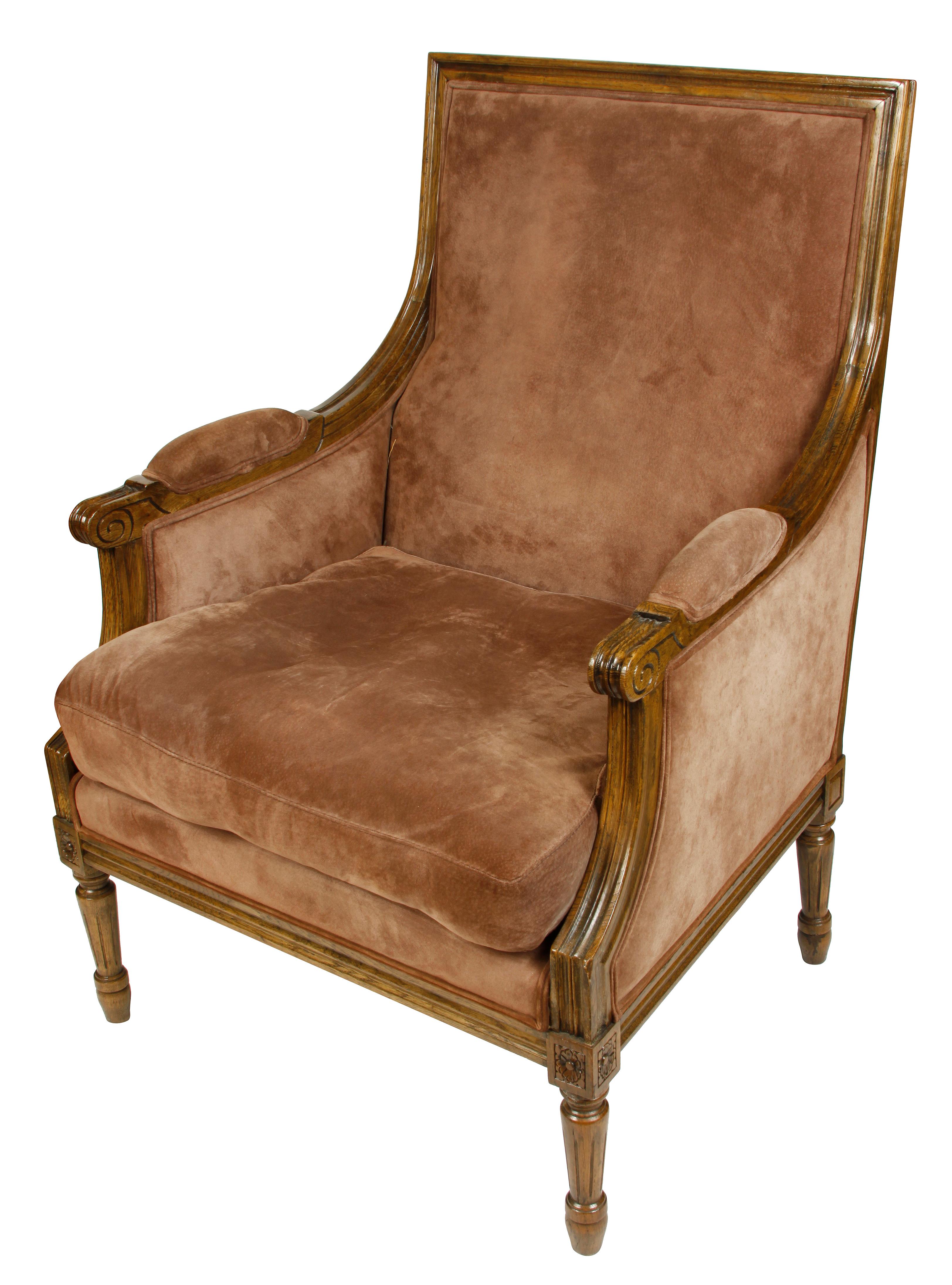 Louis XVI style suede upholstered bergère.