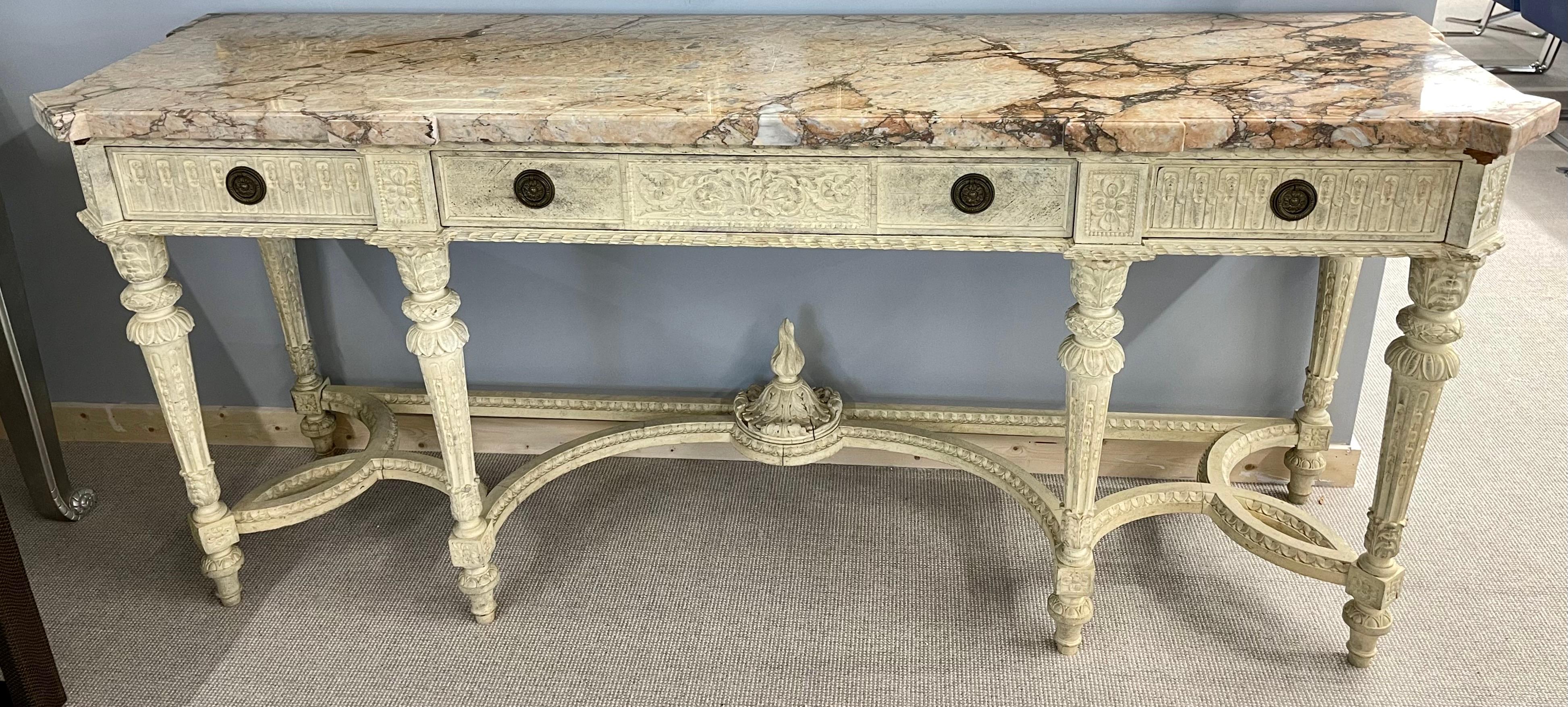 Marble Louis XVI Style Swedish Painted Sideboard, Console or Serving Table Style Jansen
