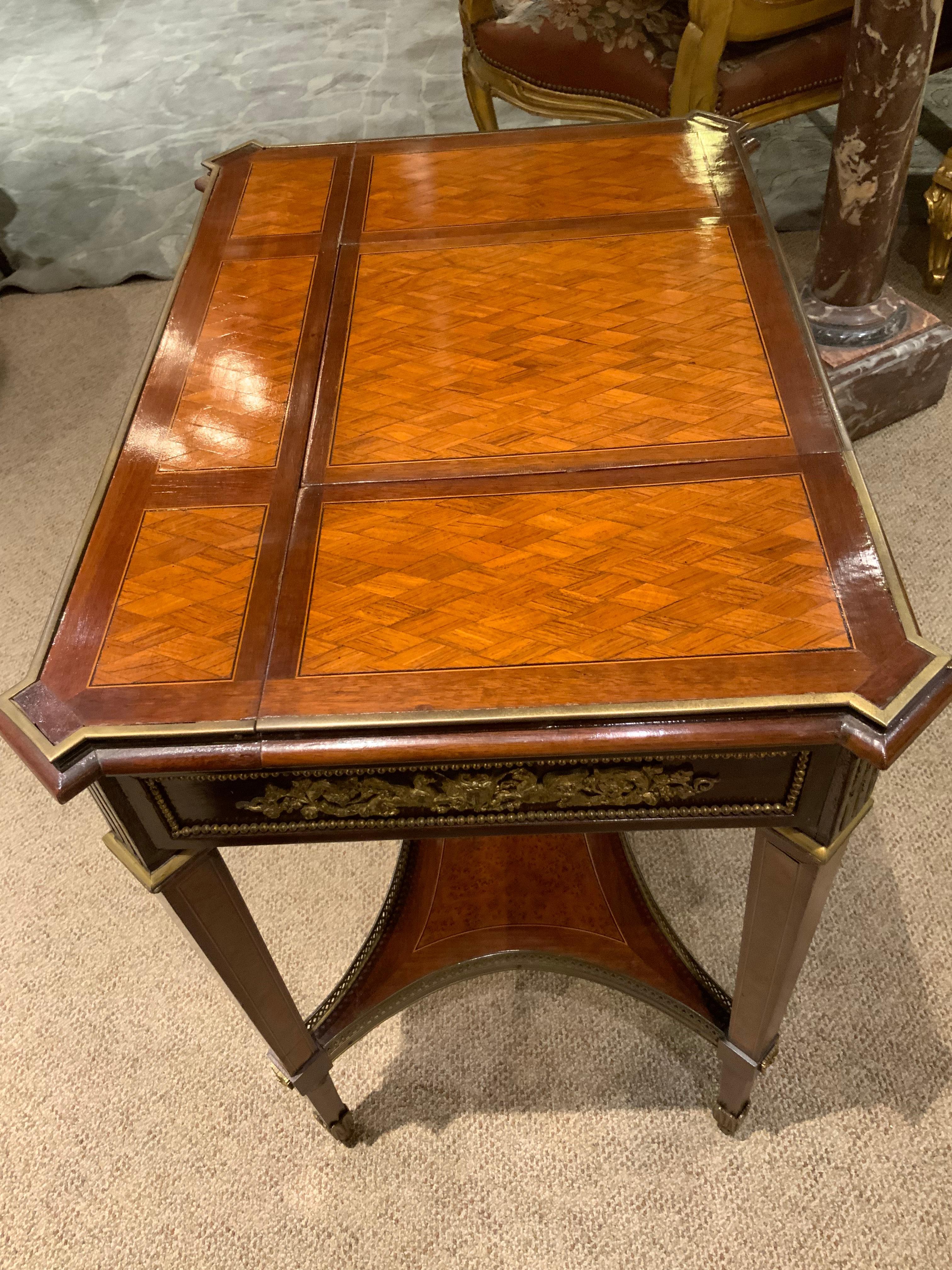 19th Century Louis XVI -Style Table/Vanity with Marquetry and Top Opening with Mirror