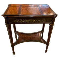 Antique Louis XVI -Style Table/Vanity with Marquetry and Top Opening with Mirror