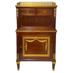 Louis XVI–Style Tambour Bureau Cabinet in Mahogany and gilt bronze, 19th Century