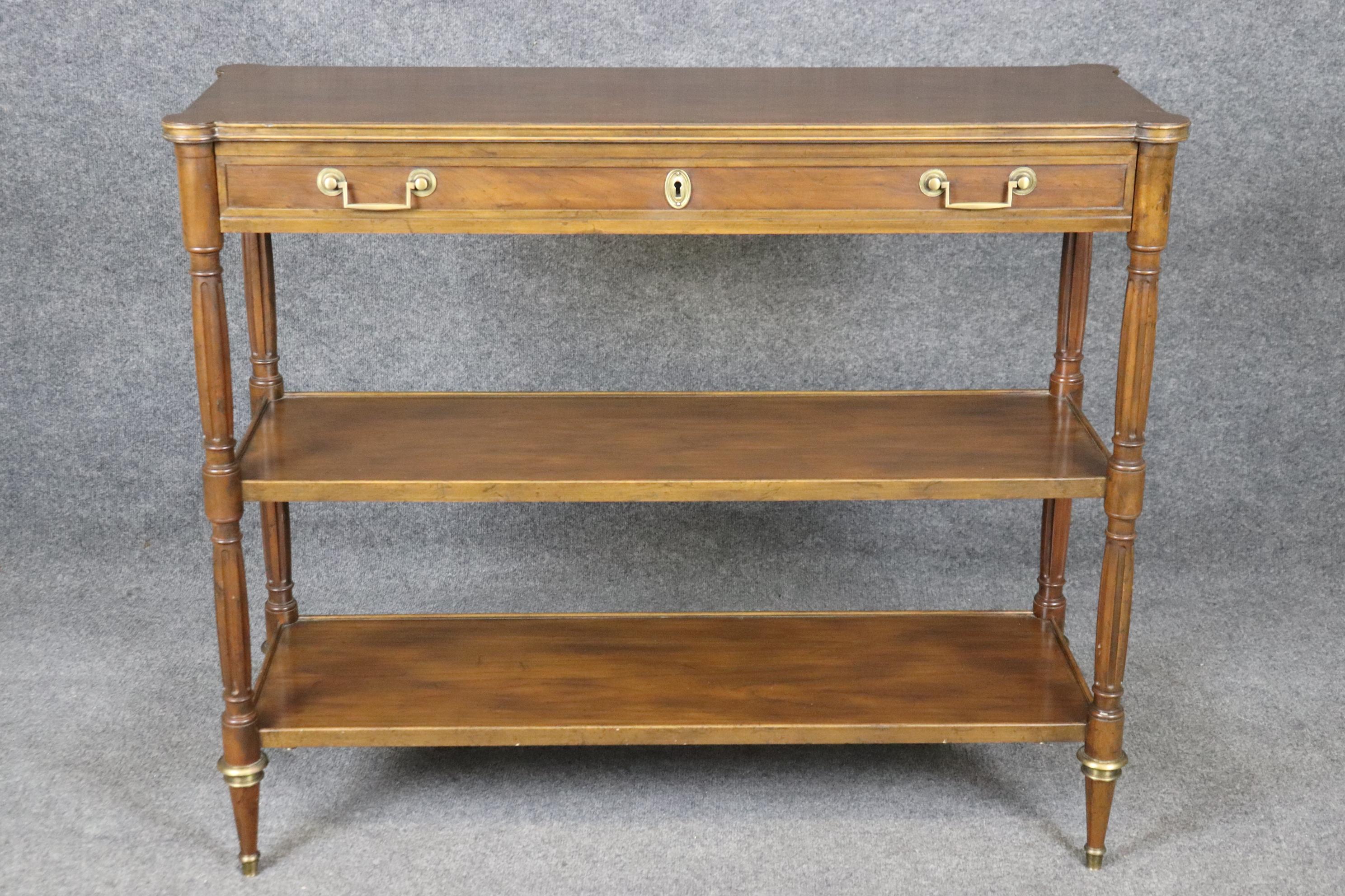 American Louis XVI Style Three Tier Brass Mounted Console Table By Baker