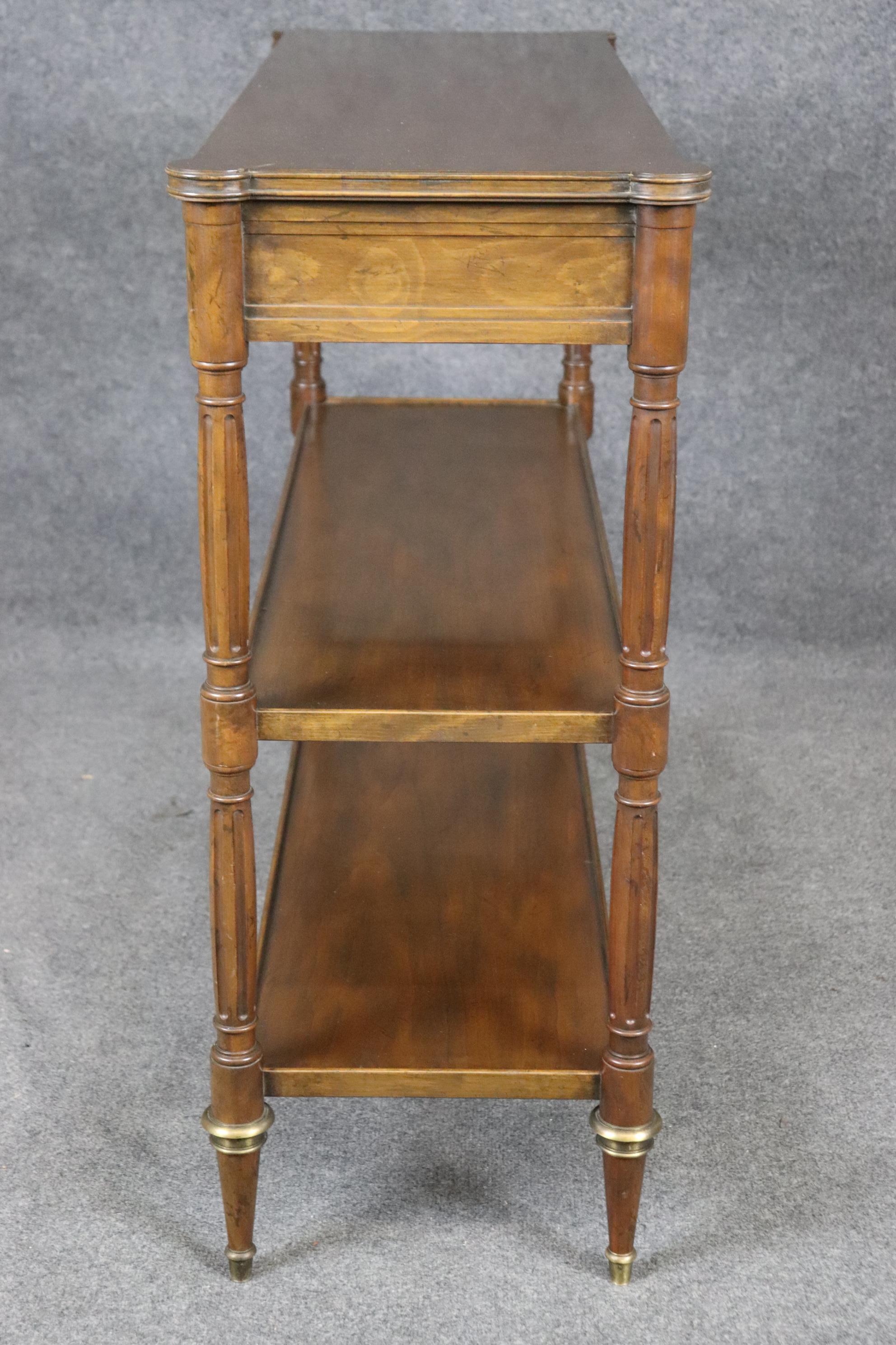 Carved Louis XVI Style Three Tier Brass Mounted Console Table By Baker