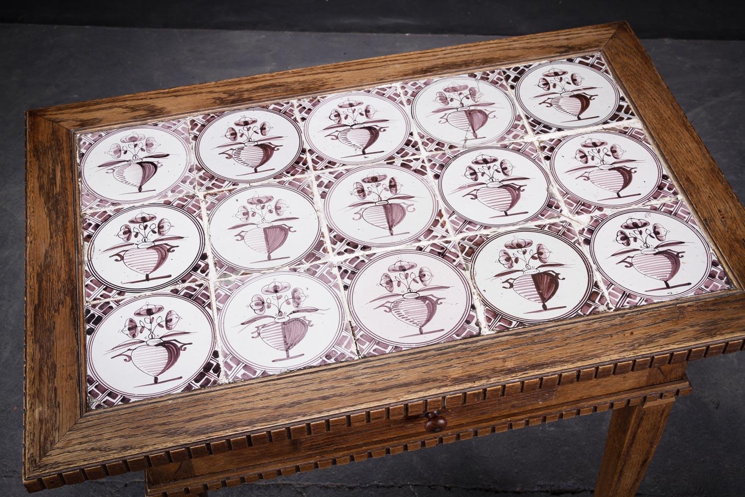 Louis XVI Style Tile-Topped Table In Good Condition In Hudson, NY
