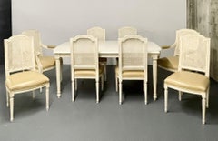 Louis XVI Style Traditional Dining Room Set, Painted Table & 8 Chairs