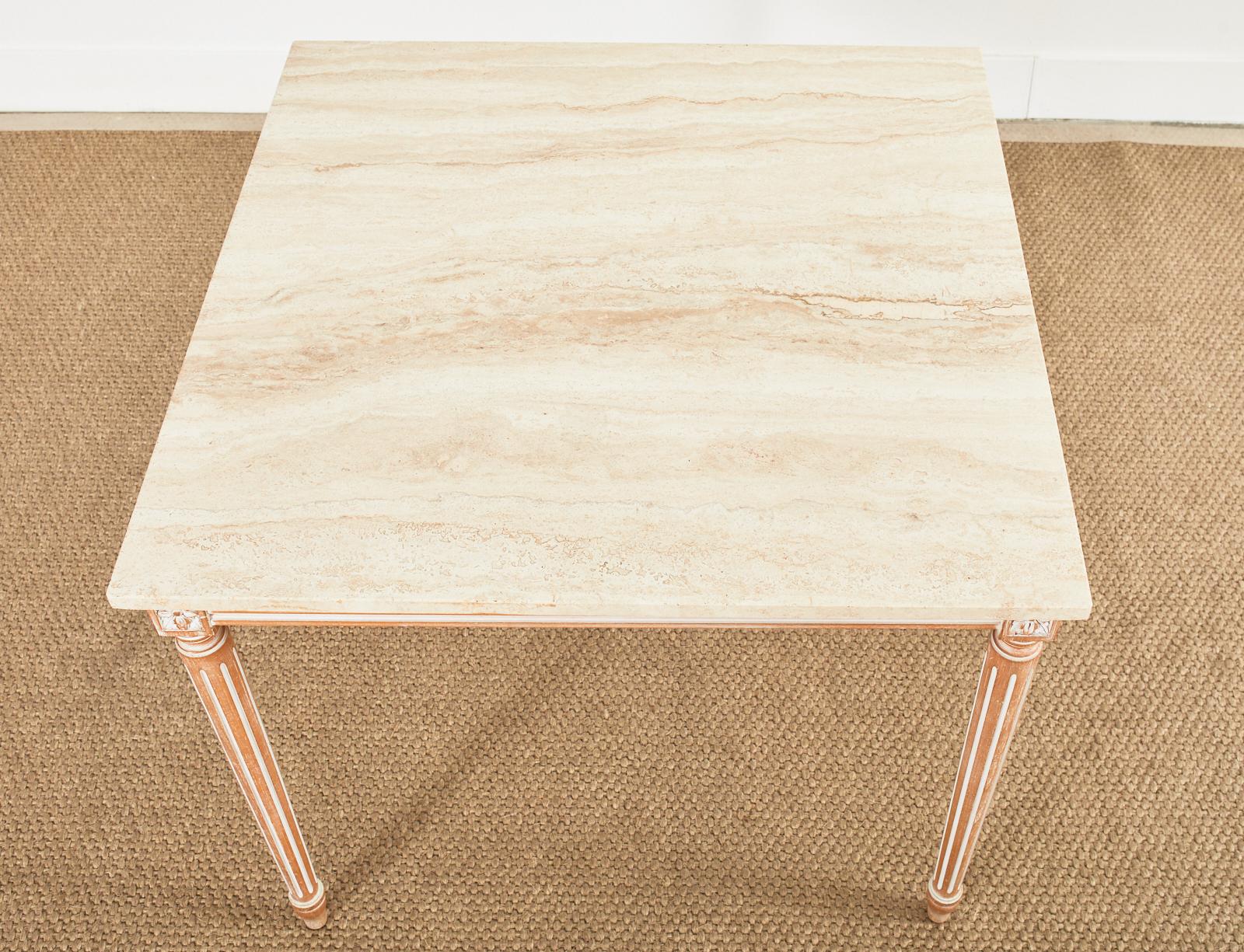 Louis XVI Style Travertine Top Dining Table or Game Table In Good Condition For Sale In Rio Vista, CA