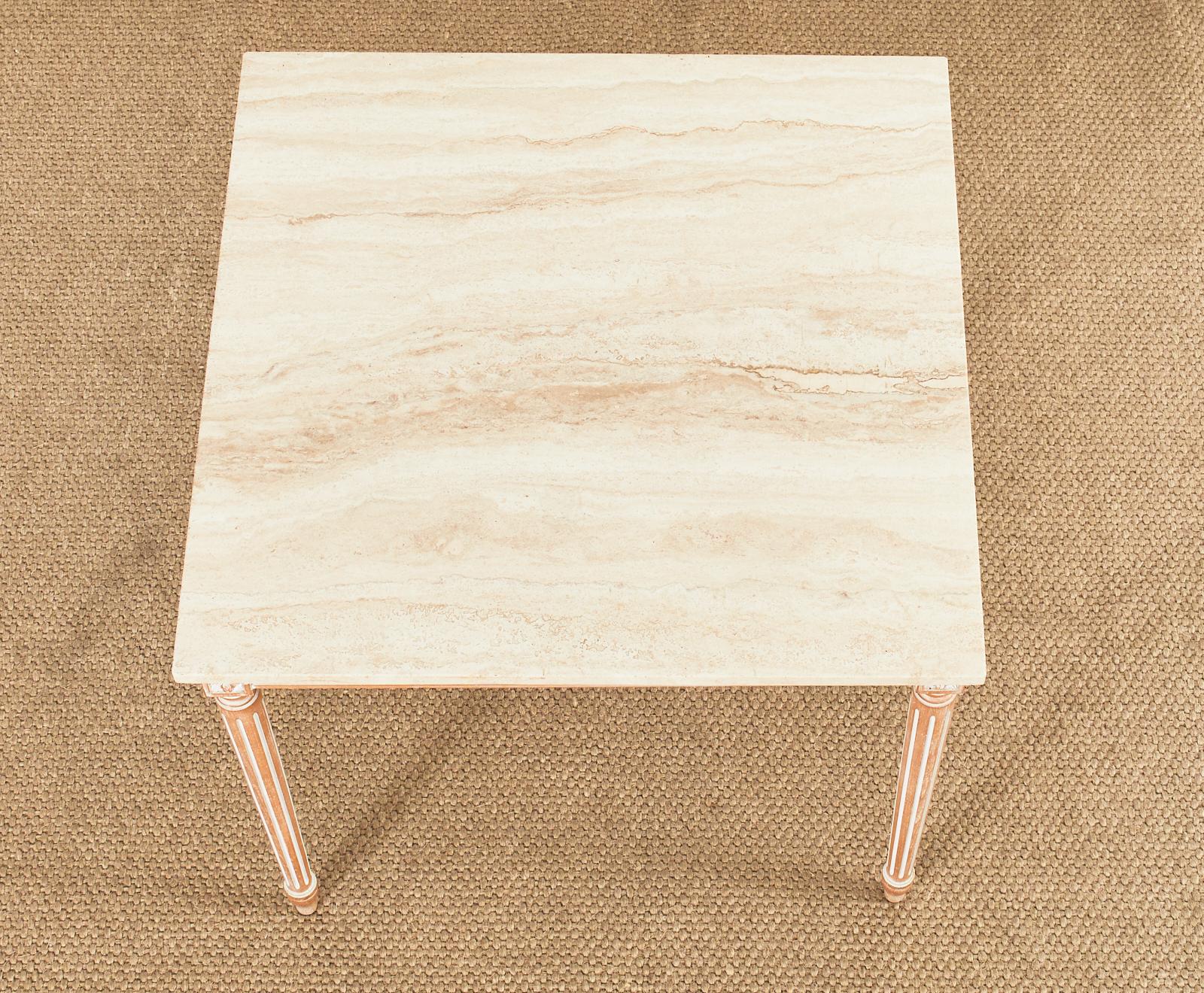 Louis XVI Style Travertine Top Dining Table or Game Table For Sale 2