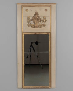 Louis XVI Style Trumeau Mirror, Painted Pine Frame, Gilded Trim, 1900s