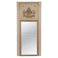 Louis XVI Style Trumeau Mirror, Painted Pine Frame, Gilded Trim, 1900s