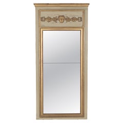 Louis XVI Style Trumeau Mirror, Painted Pine Frame, Gilded Trim, 1900s
