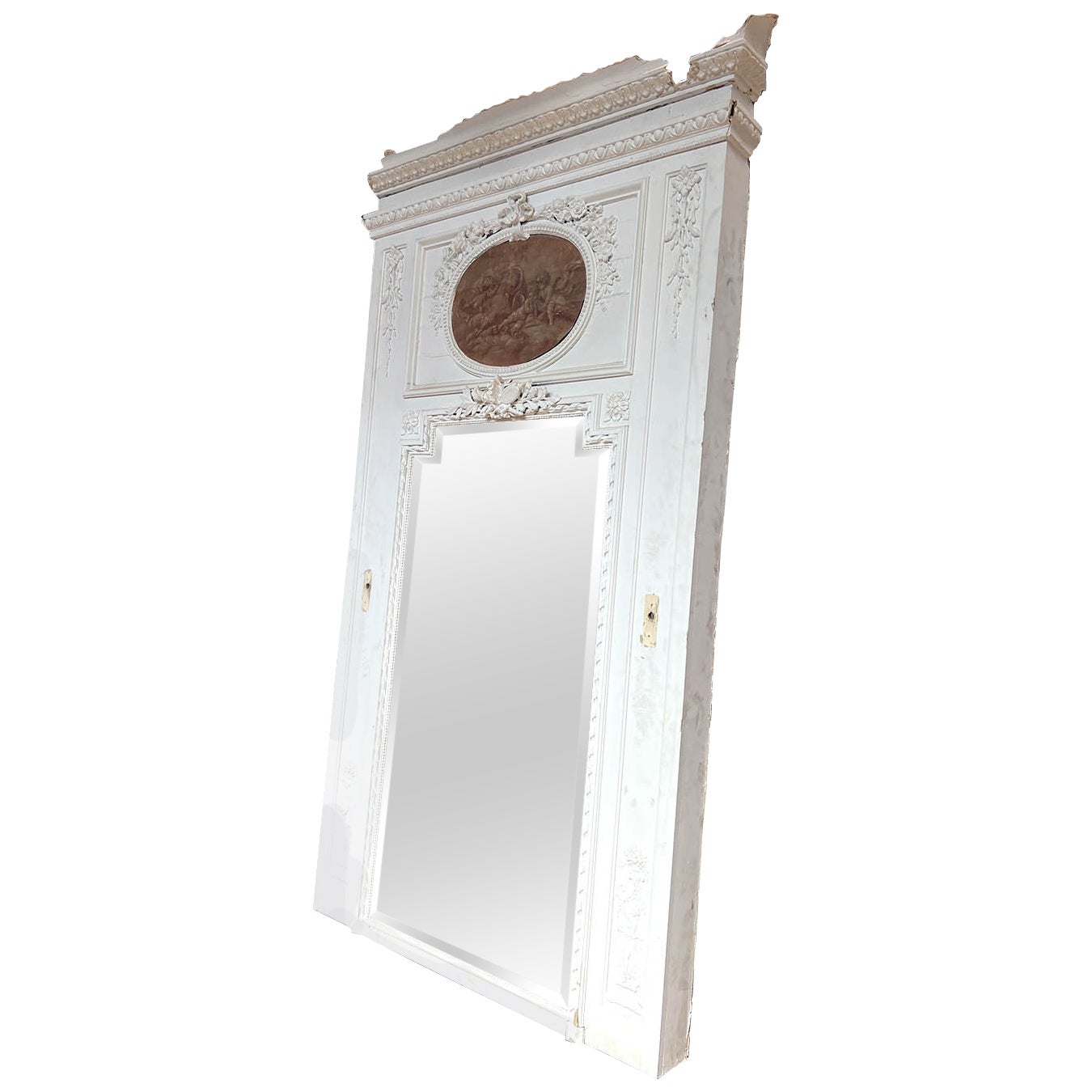 Louis XVI-Style Trumeau Mirror with Sanguine Drawing For Sale