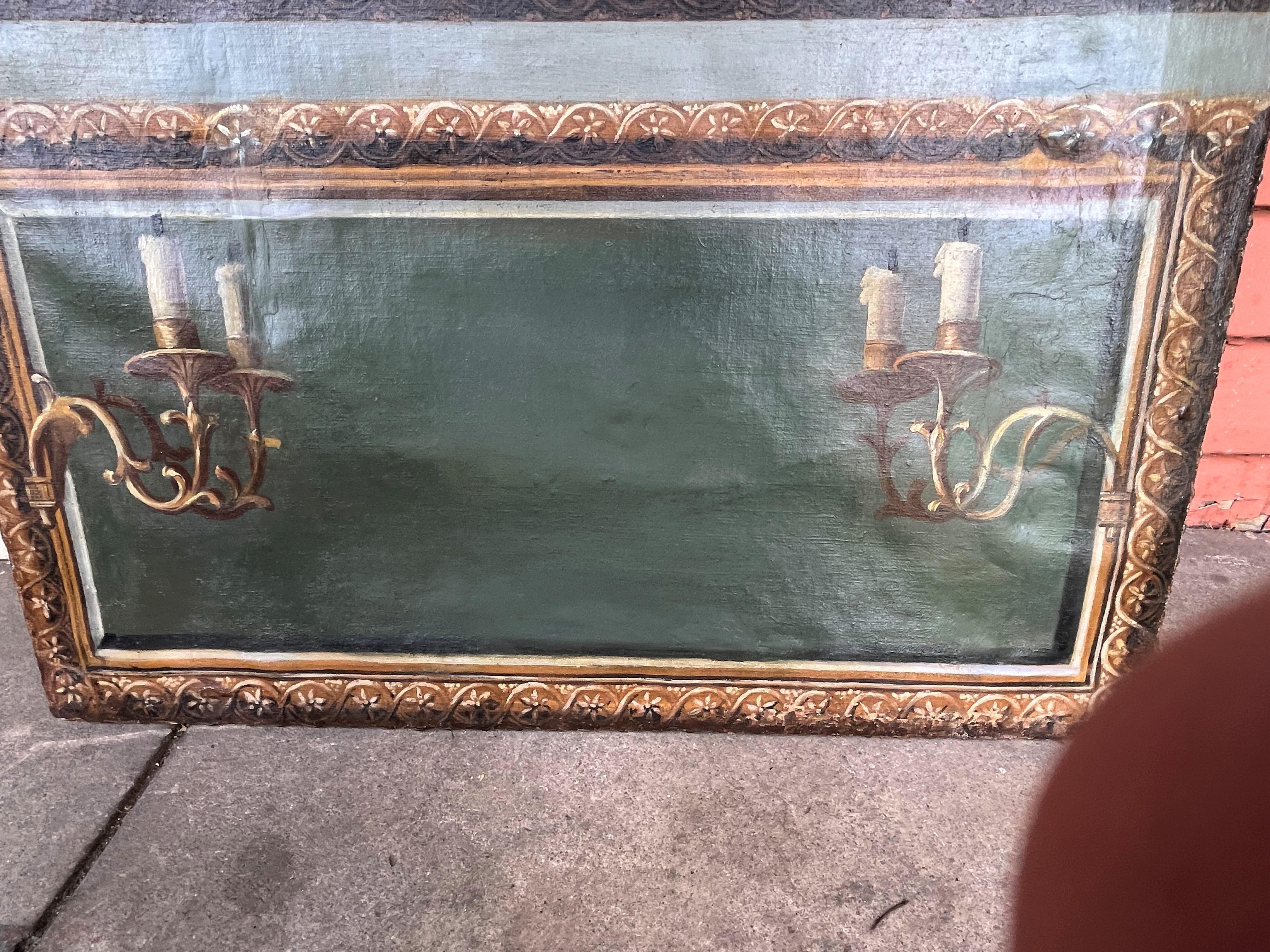 Louis XVI Style Trumeau Panel with Trompe L'oeil Mirror Panel In Distressed Condition For Sale In Nashville, TN