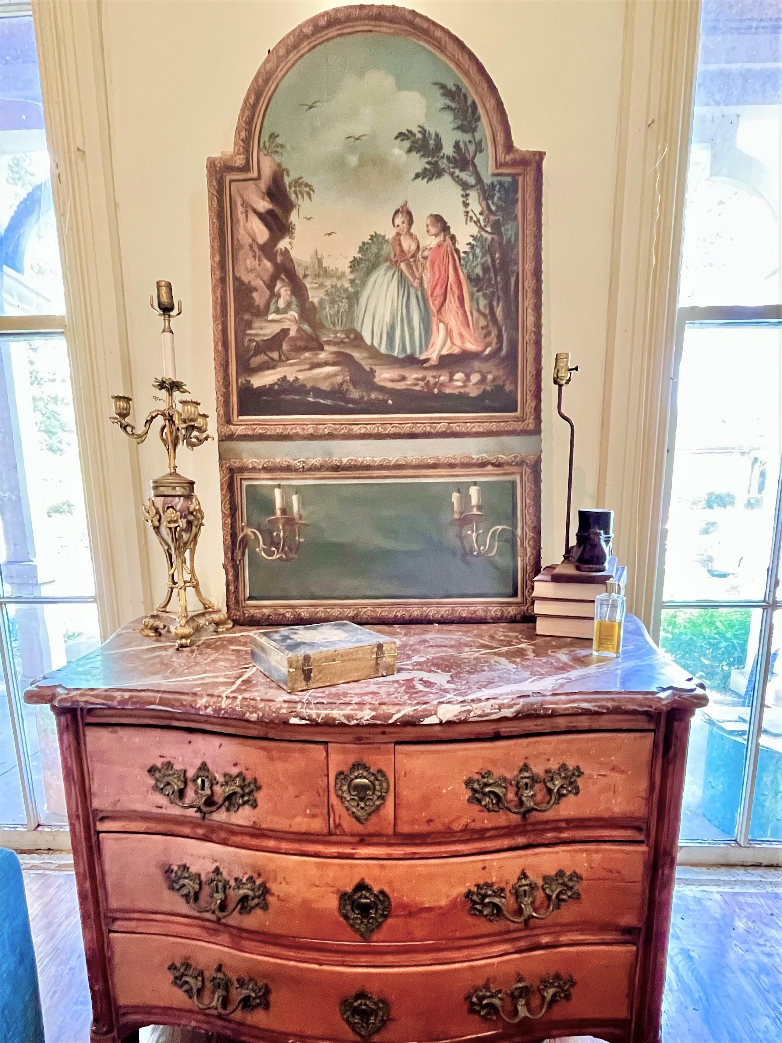 Toile Panneau Trumeau de style Louis XVI avec panneau de miroir en trompe-l'œil en vente