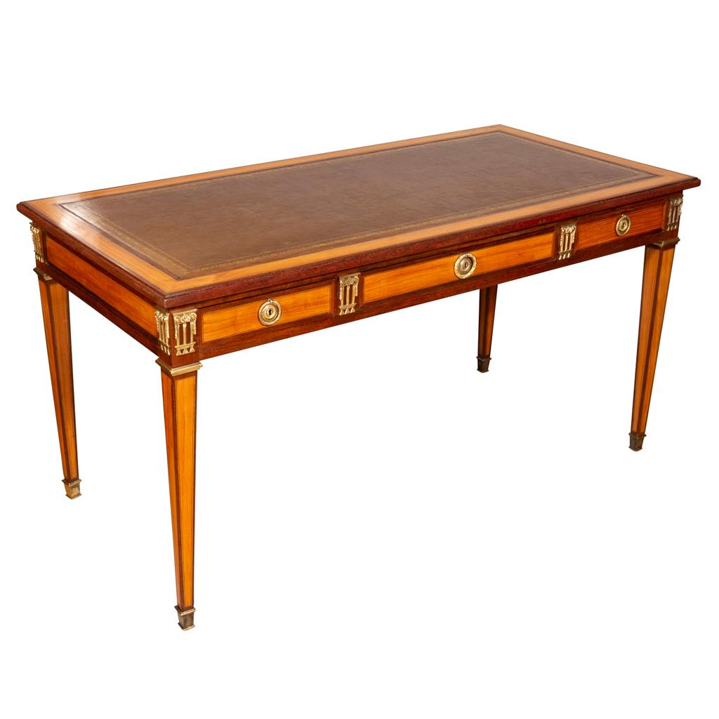 French Louis XVI Style Tulipwood and Purpleheart Bureau Plat For Sale