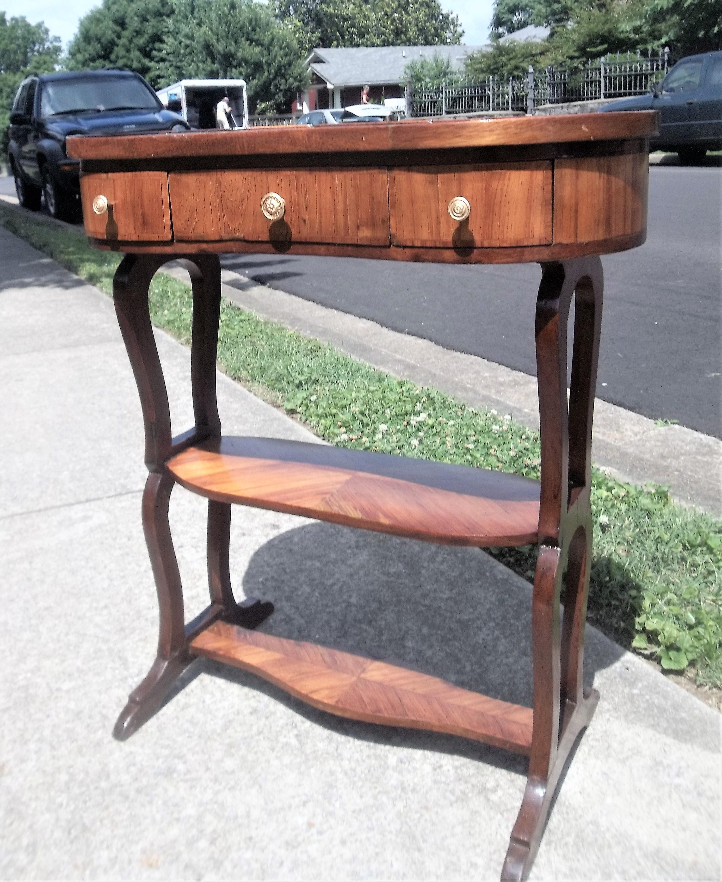 Louis Xvi Style Tulipwood Three-Tiered Desk or Dressing Table with Sunburst Top 6