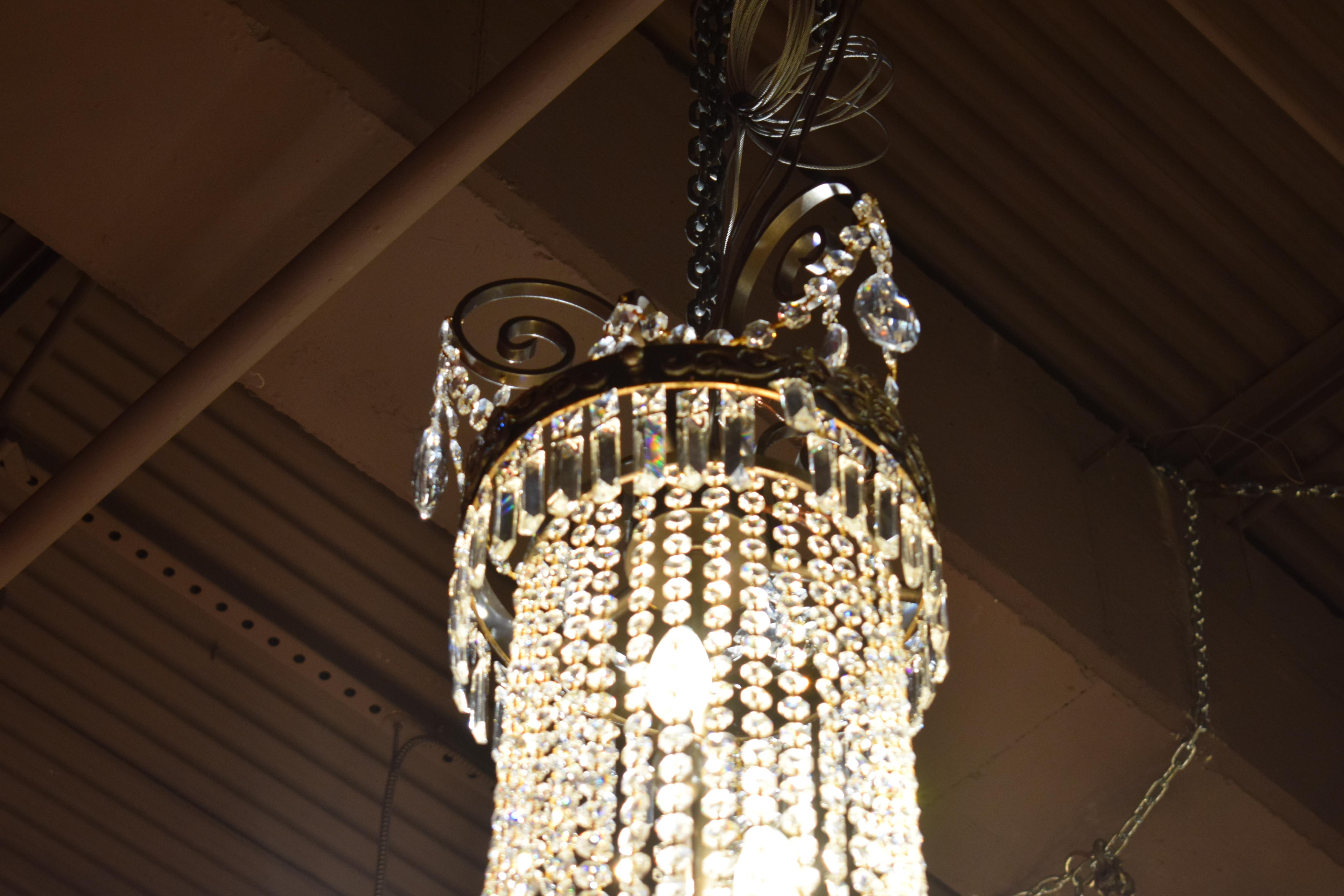 20th Century Louis XVI Style Two Tier Bronze & Crystal Chandelier