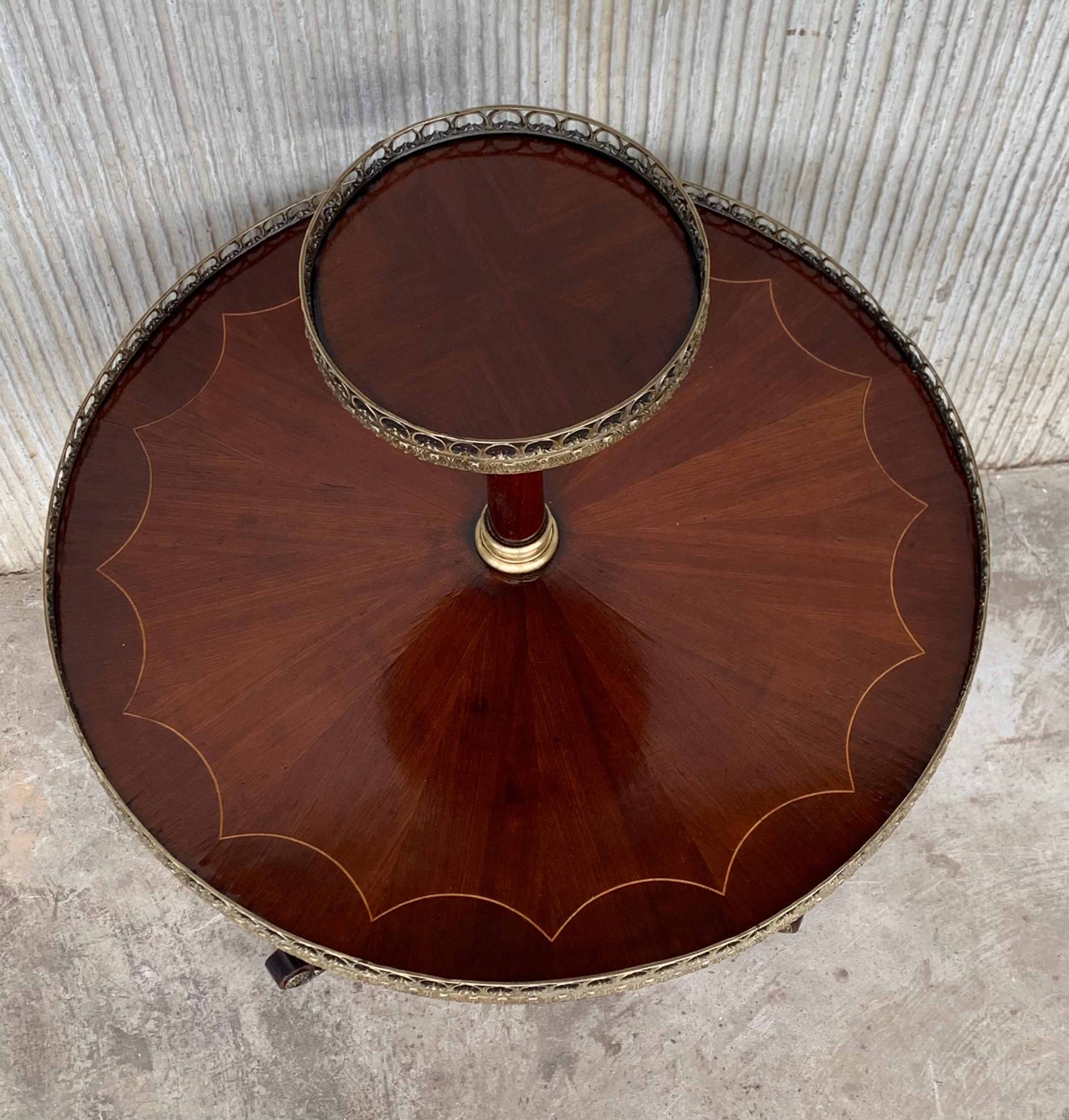 20th Century Louis XVI Style Two-Tier Mahogany Bouillotte Round Table in Style of Jansen For Sale
