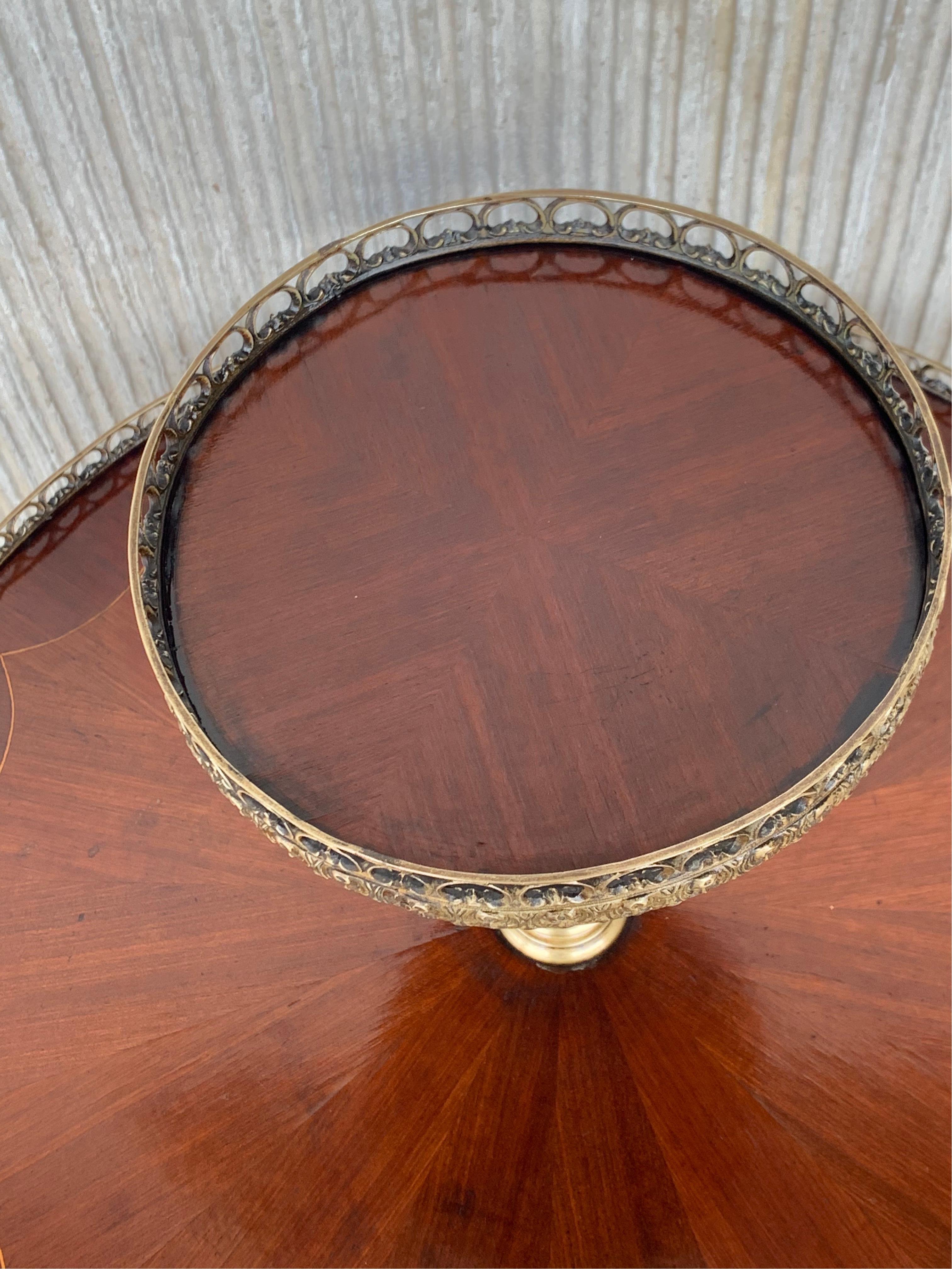Bronze Louis XVI Style Two-Tier Mahogany Bouillotte Round Table in Style of Jansen For Sale